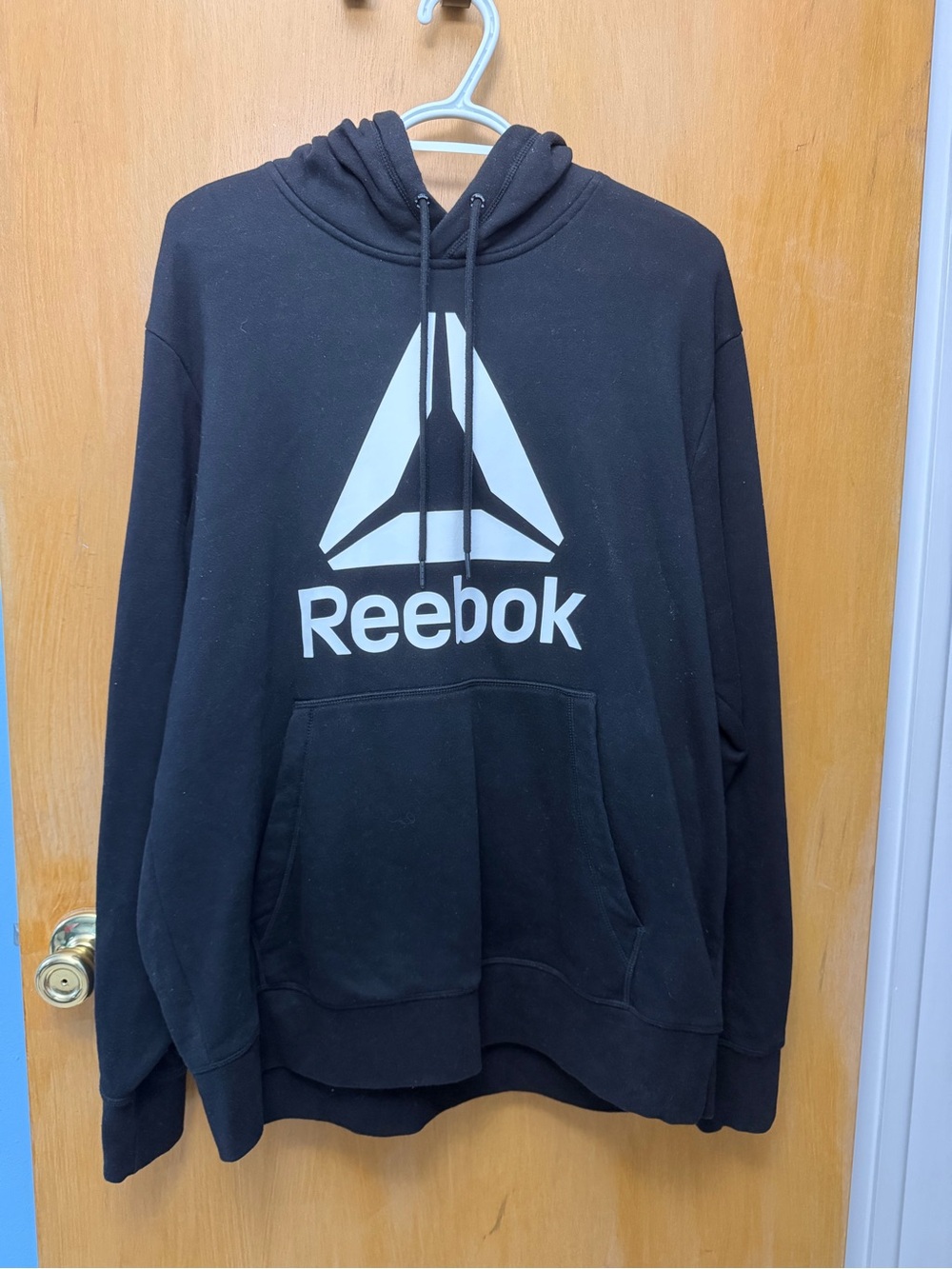 Men’s Reebok Black Pullover Hoodie with White Logo